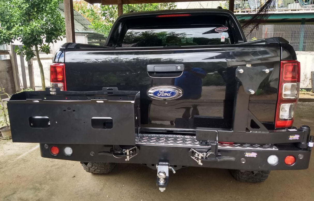 REAR BAR FORD RANGER PXII 2015+ WITH SINGLE WHEEL CARRIER & DUAL JERRY CAN HOLDER (BW80-4138)
