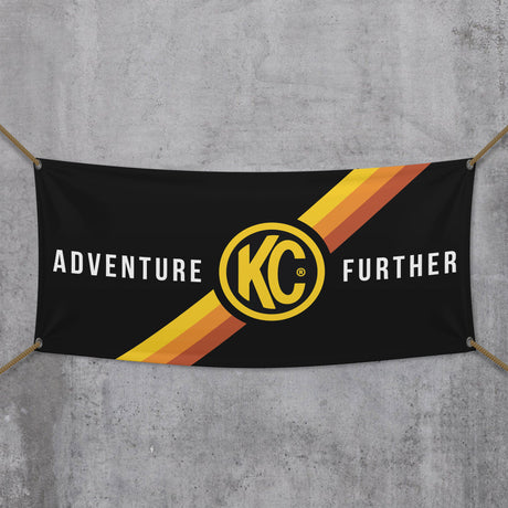 36 inchx72 inch KC Banner - Adventure Further - Outdoor - Black / Yellow KC Logo - Roam Overland Outfitters