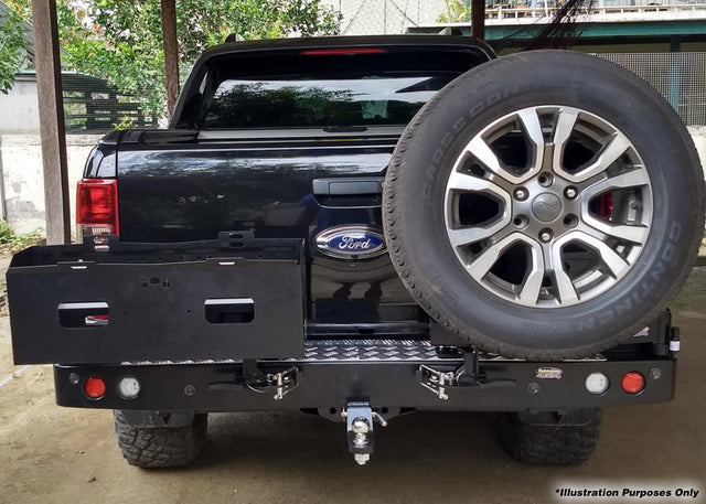 REAR BAR - ISUZU DMAX 2012-19 WITH SINGLE WHEEL CARRIER & DUAL JERRY CAN HOLDER (BW80-4139) - Roam Overland Outfitters